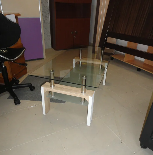 Mesa Centro Cristal Madera Metal Blanca